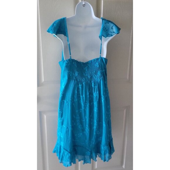 Betsey Johnson XL Blue Floral Chiffon Flowy Fairy Mini Babydoll Peplum Dress - Picture 3 of 11